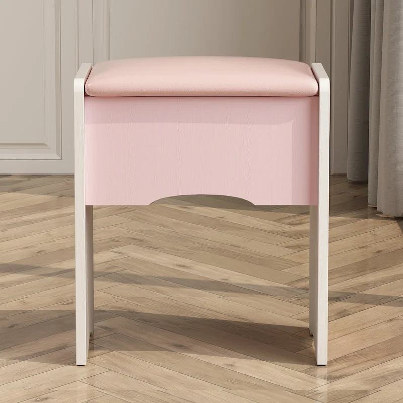 Makeup Vanity Set wi/Lighted Mirror, Storage Shelves and Drawers White - 31.5L x 15.7W x 55.1H