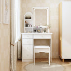 Makeup Vanity Set wi/Lighted Mirror, Storage Shelves and Drawers White - 31.5L x 15.7W x 55.1H