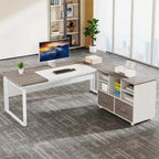 63 L-Shaped Computer Desk Executive Desks with Reversible File Cabinet and Storage Drawers for Home Office