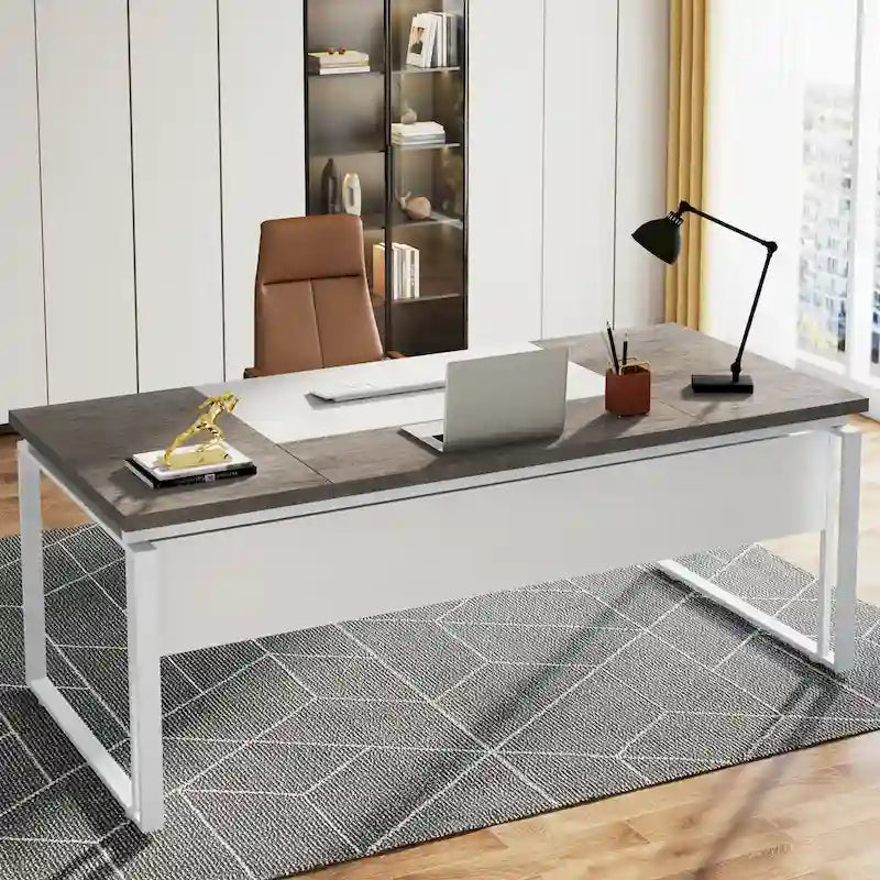63 L-Shaped Computer Desk Executive Desks with Reversible File Cabinet and Storage Drawers for Home Office