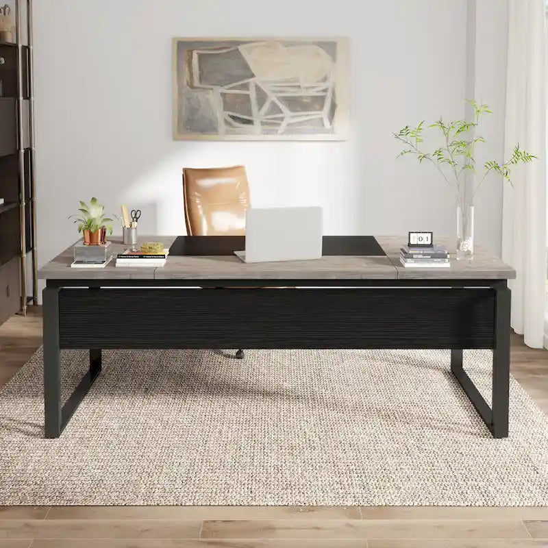 63 L-Shaped Computer Desk Executive Desks with Reversible File Cabinet and Storage Drawers for Home Office