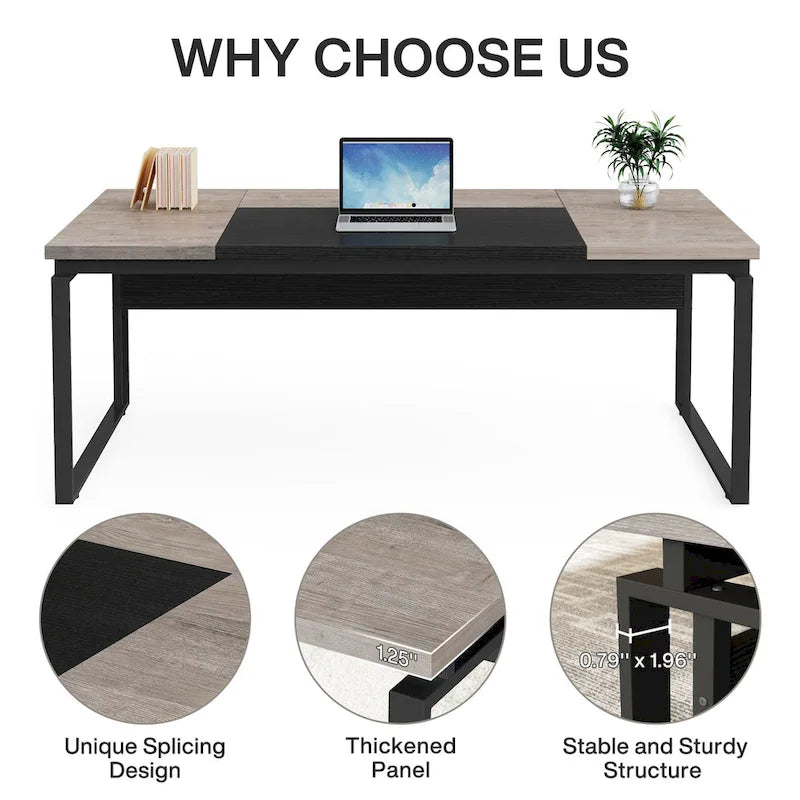 63 L-Shaped Computer Desk Executive Desks with Reversible File Cabinet and Storage Drawers for Home Office