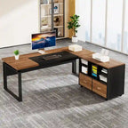 63 L-Shaped Computer Desk Executive Desks with Reversible File Cabinet and Storage Drawers for Home Office