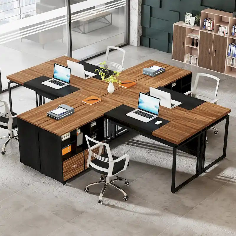 63 L-Shaped Computer Desk Executive Desks with Reversible File Cabinet and Storage Drawers for Home Office