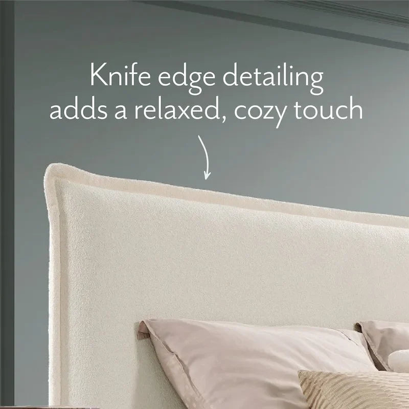 Lottie Cream Boucle Upholstered Queen Platform Bed Frame