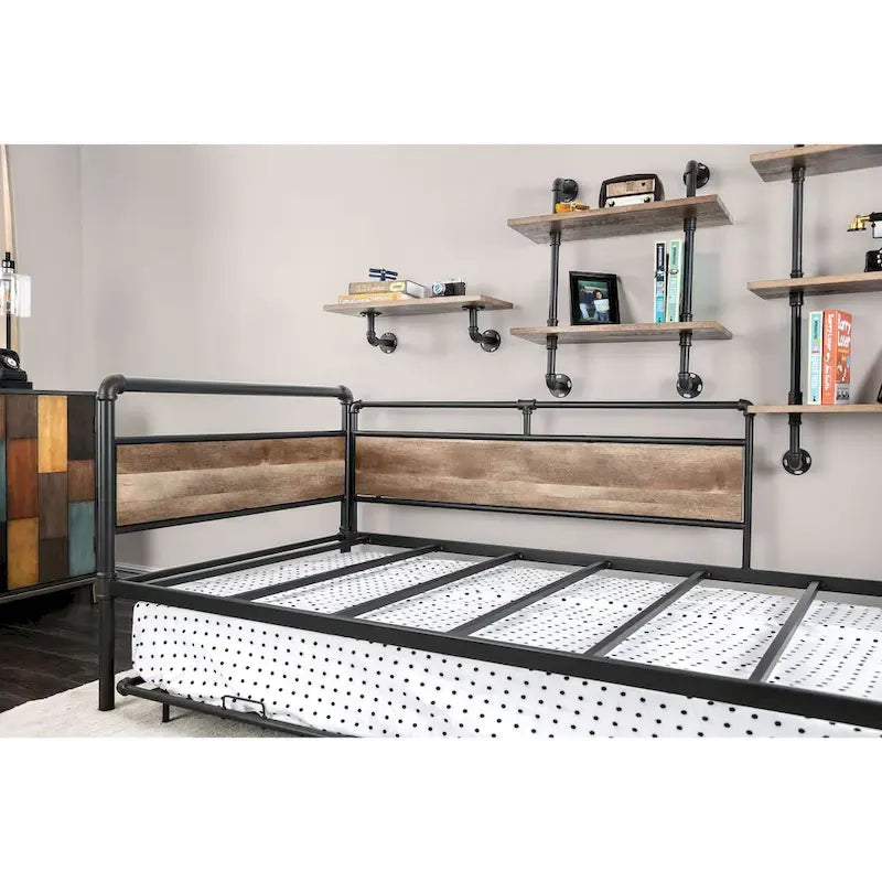 Furniture of America Pern Industrial Black Metal Twin Corner Daybed