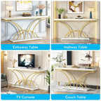 70.9 Inch Long Console Table Gold Sofa Table with White Faux Marble Tabletop for Entryway Living Room