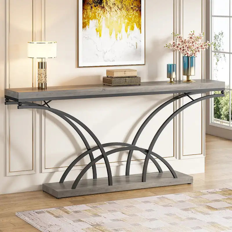 70.9 Inch Long Console Table Gold Sofa Table with White Faux Marble Tabletop for Entryway Living Room