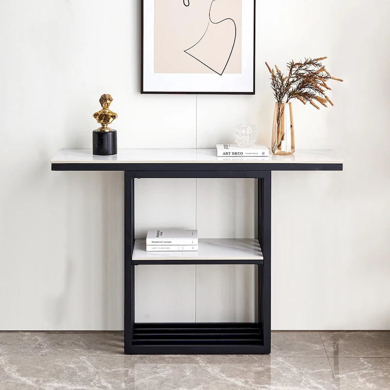 Modern Console Table, Metal Frame with Adjustable foot pads for Entrance, Corridor, Living room & Office.(Black)