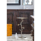 28 White and Gold Welling Demilune Round Side Table