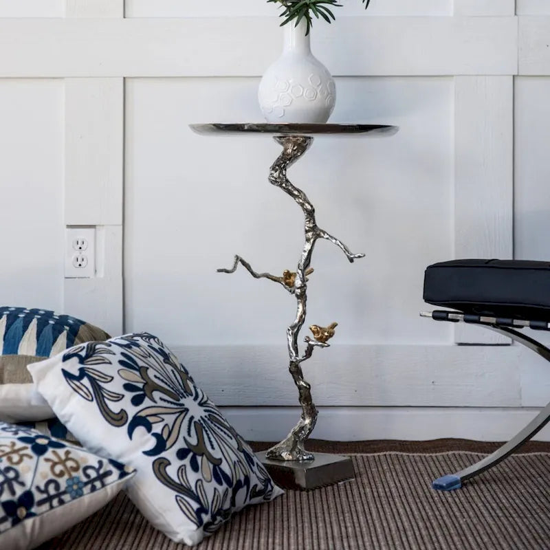 28 White and Gold Welling Demilune Round Side Table