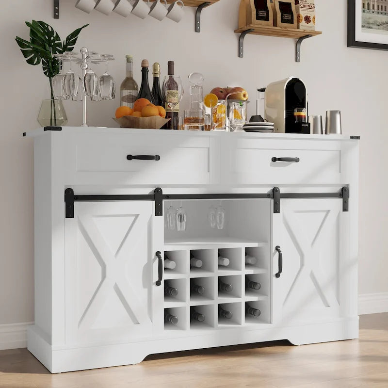 51.96 Inch Bar Cabinet with Wine Rack and Large Storage