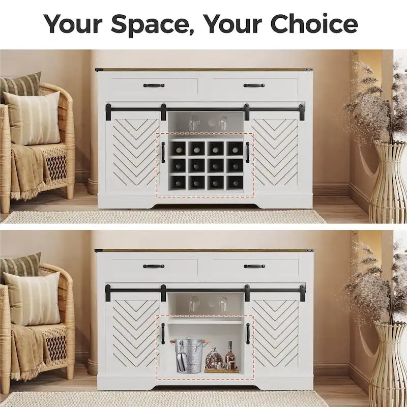 51.96 Inch Bar Cabinet with Wine Rack and Large Storage