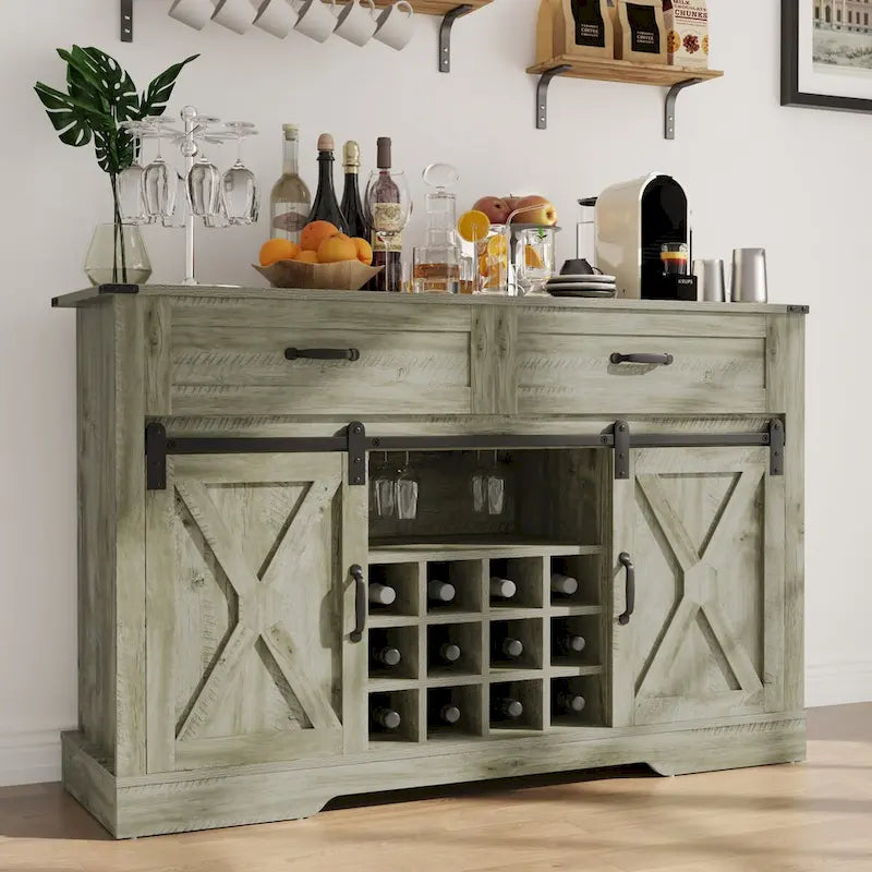 51.96 Inch Bar Cabinet with Wine Rack and Large Storage