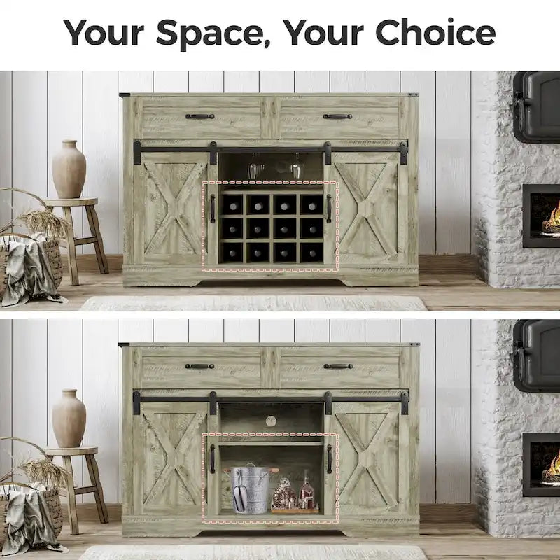 51.96 Inch Bar Cabinet with Wine Rack and Large Storage