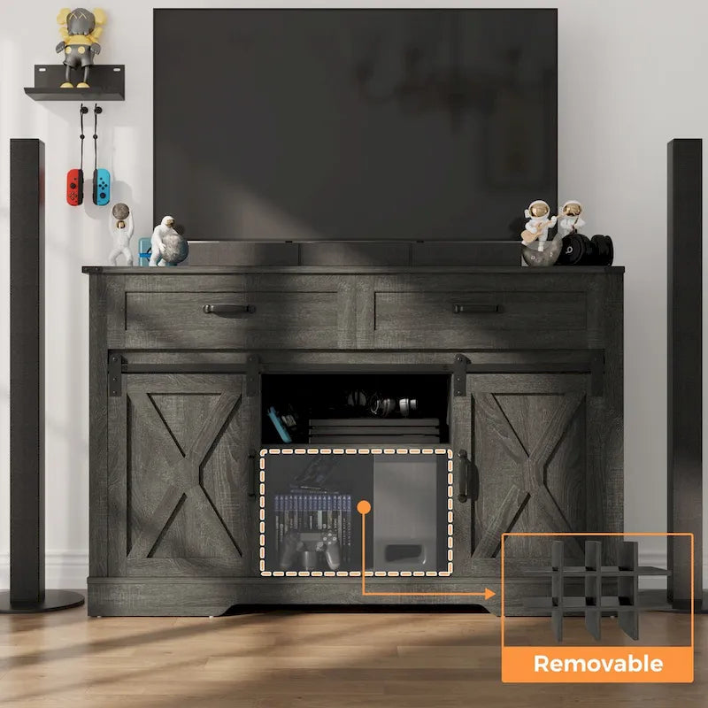 51.96 Inch Bar Cabinet with Wine Rack and Large Storage