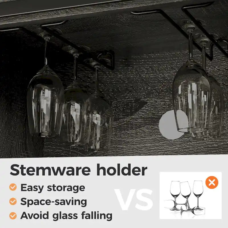 51.96 Inch Bar Cabinet with Wine Rack and Large Storage