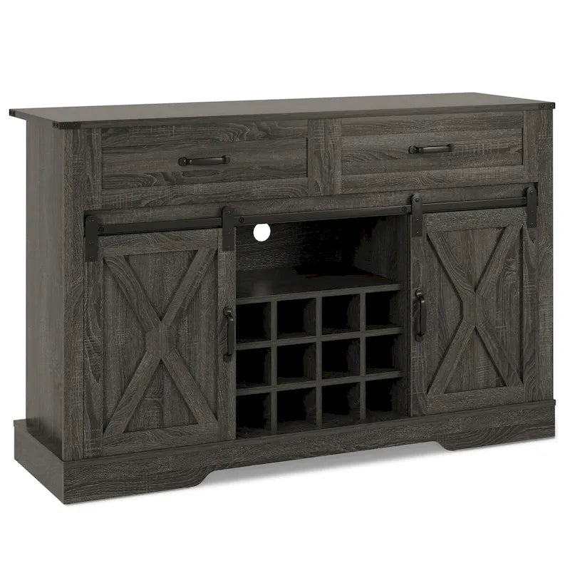 51.96 Inch Bar Cabinet with Wine Rack and Large Storage