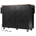 53.5 in. W Farmhouse Rolling Kitchen Island Cart with Drop Leaf and Power Outlet