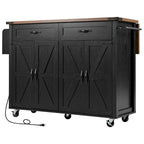 53.5 in. W Farmhouse Rolling Kitchen Island Cart with Drop Leaf and Power Outlet