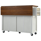 53.5 in. W Farmhouse Rolling Kitchen Island Cart with Drop Leaf and Power Outlet