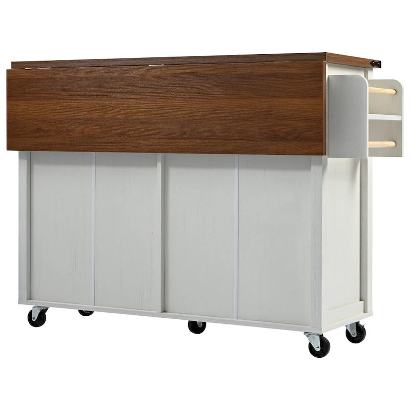 53.5 in. W Farmhouse Rolling Kitchen Island Cart with Drop Leaf and Power Outlet