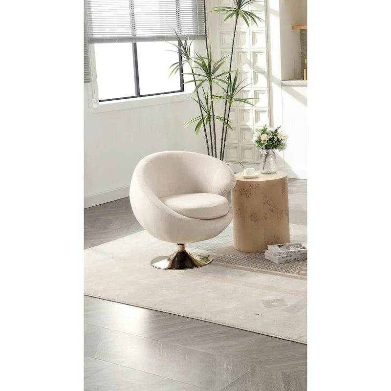 HOMEFUN Velvet 360 Degree Swivel Right Cuddle Barrel Accent Chairs