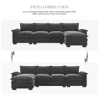 118*55 L-shaped Chenille Cloud Sofa with Double Seat Cushions, 5-seat Upholstered Sleeper Sofa Couch with Chaise Lounge