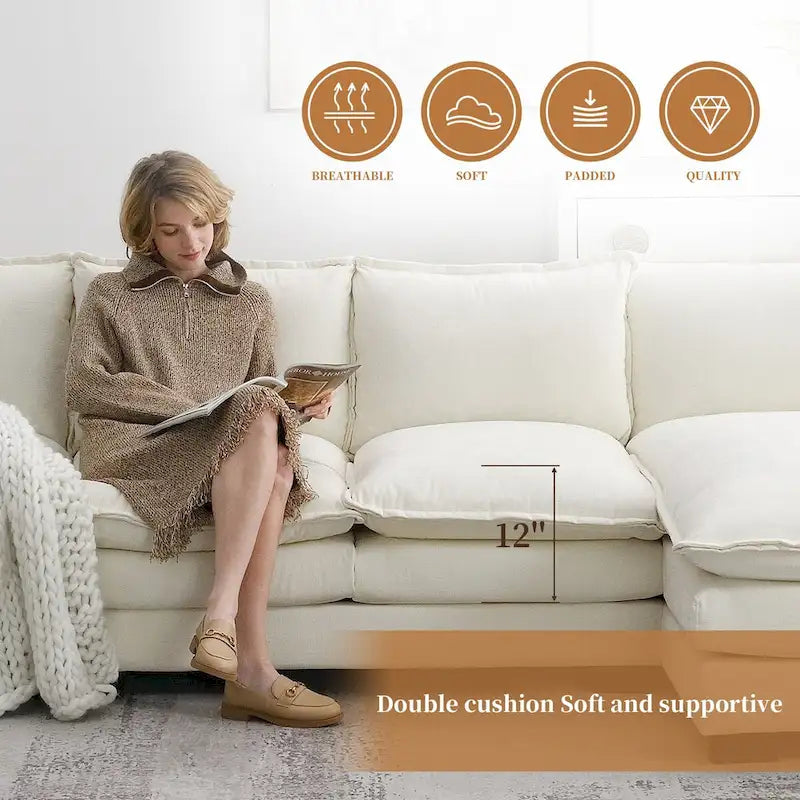 118*55 L-shaped Chenille Cloud Sofa with Double Seat Cushions, 5-seat Upholstered Sleeper Sofa Couch with Chaise Lounge