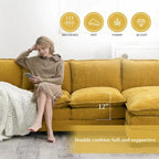 118*55 L-shaped Chenille Cloud Sofa with Double Seat Cushions, 5-seat Upholstered Sleeper Sofa Couch with Chaise Lounge