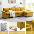 118*55 L-shaped Chenille Cloud Sofa with Double Seat Cushions, 5-seat Upholstered Sleeper Sofa Couch with Chaise Lounge