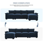 118*55 L-shaped Chenille Cloud Sofa with Double Seat Cushions, 5-seat Upholstered Sleeper Sofa Couch with Chaise Lounge