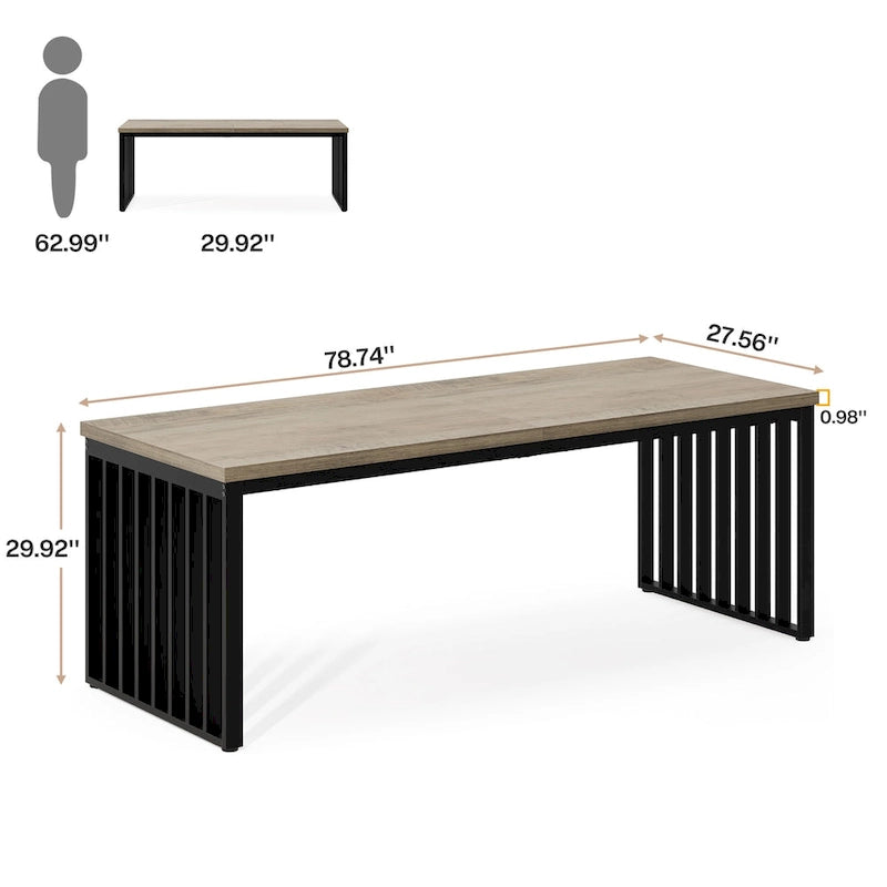 78.74-inch Kitchen Dining Table with Metal Legs