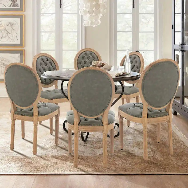 Farmhouse French Dining Room Antique Painting Chairs with PU Set of 6