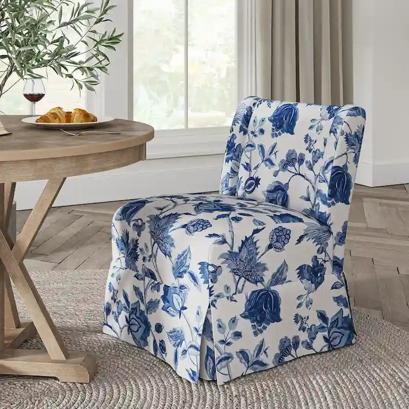 Falk Upholstered Farmhouse Armless Chair with Slipcover and Solid Wood Legs
