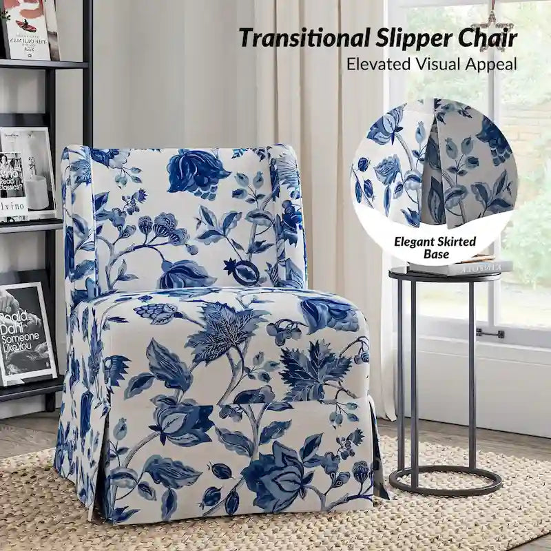 Falk Upholstered Farmhouse Armless Chair with Slipcover and Solid Wood Legs