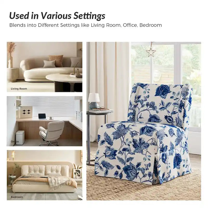 Falk Upholstered Farmhouse Armless Chair with Slipcover and Solid Wood Legs