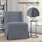 Falk Upholstered Farmhouse Armless Chair with Slipcover and Solid Wood Legs