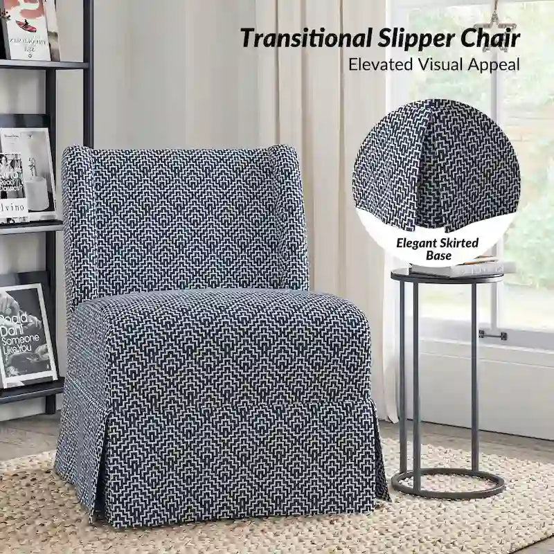 Falk Upholstered Farmhouse Armless Chair with Slipcover and Solid Wood Legs