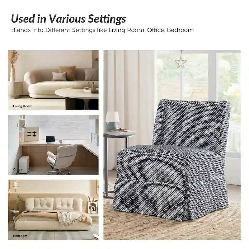 Falk Upholstered Farmhouse Armless Chair with Slipcover and Solid Wood Legs