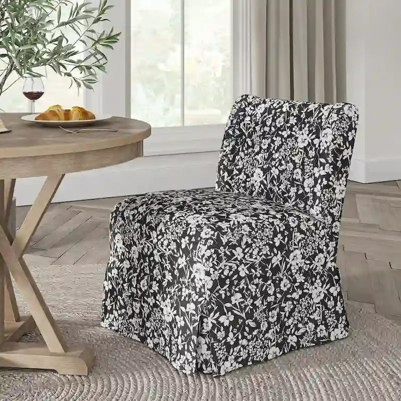 Falk Upholstered Farmhouse Armless Chair with Slipcover and Solid Wood Legs