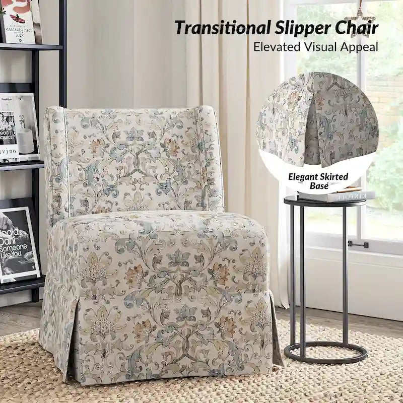 Falk Upholstered Farmhouse Armless Chair with Slipcover and Solid Wood Legs
