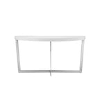 Tini 55 Inch Console Table, Oval Top, Chrome Frame, Sleek White Finish