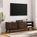 Modern Rattan TV Stand for 65 Inch TV, Entertainment Cabinet, Media Console