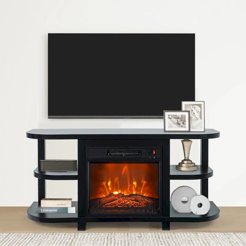 48 Modern Black Electric Fireplace TV Stands Media Console for TVs up to 55