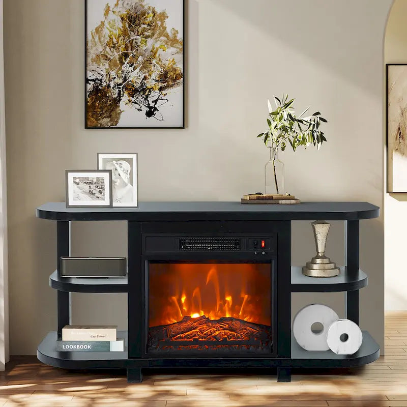 48 Modern Black Electric Fireplace TV Stands Media Console for TVs up to 55