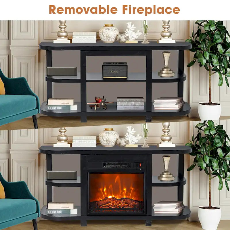 48 Modern Black Electric Fireplace TV Stands Media Console for TVs up to 55