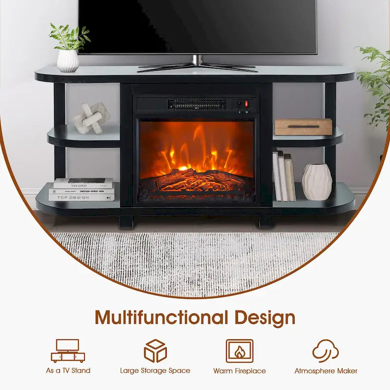 48 Modern Black Electric Fireplace TV Stands Media Console for TVs up to 55