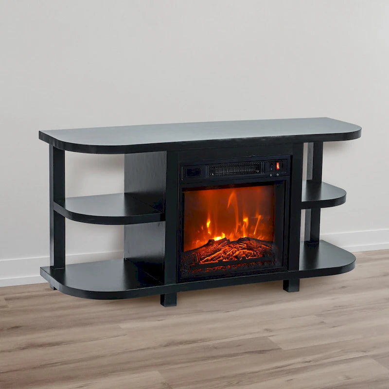 48 Modern Black Electric Fireplace TV Stands Media Console for TVs up to 55