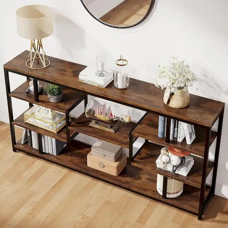 70.87 Console Table Sofa Table with 5-Tier Open Storage Shelves